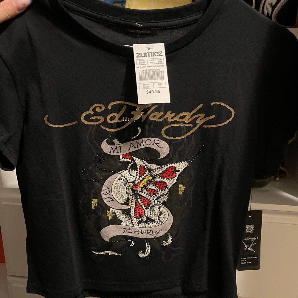 Ed Hardy Black Short Sleeve Tee with Butterfly Design